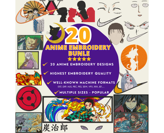 20 Anime Embroidery Designs, Anime Embroidery Bundles 18
