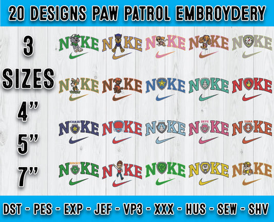 20 Design Paw Patrol Embroidery, Bundle Cartoon Embroidery