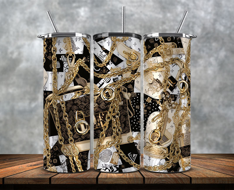 Fashion Tumbler Wraps, Luxury Skinny Tumbler, Coach Tumbler Png, Pattern Logo Fashion Tumbler Wraps 18