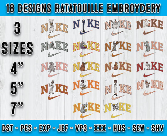 18 Design Ratatouille Embroidery, Bundle Cartoon Embroidery
