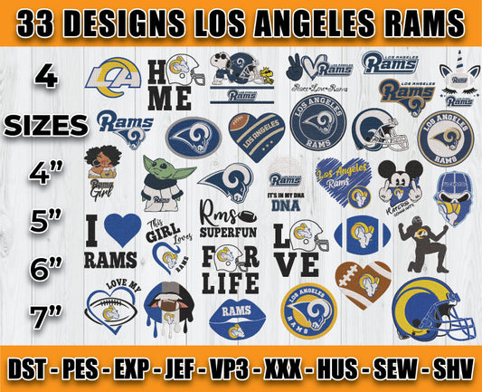 Los Angeles Rams Football Logo Embroidery Bundle, Bundle NFL Logo Embroidery