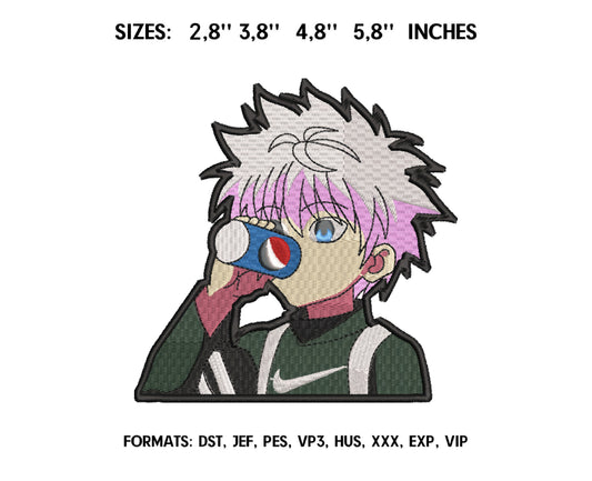 Hunter Killua Drink Anime Embroidery Design, Anime Machine Embroidery Design 01