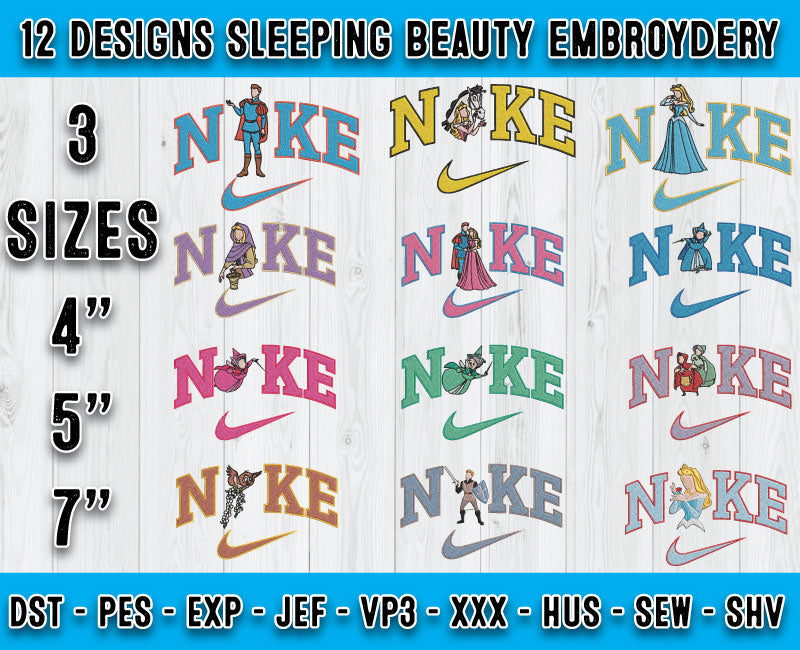 12 Design Sleeping Beauty Embroidery, Bundle Cartoon Embroidery
