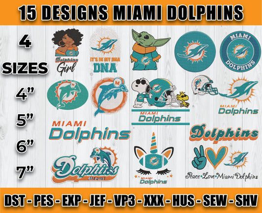 Miami Dolphins Football Logo Embroidery Bundle, Bundle NFL Logo Embroidery
