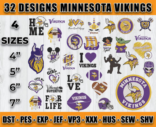 Minnesota Vikings Football Logo Embroidery Bundle, Bundle NFL Logo Embroidery