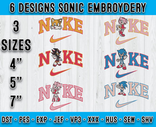 6 Design Sonic Embroidery, Bundle Cartoon Embroidery
