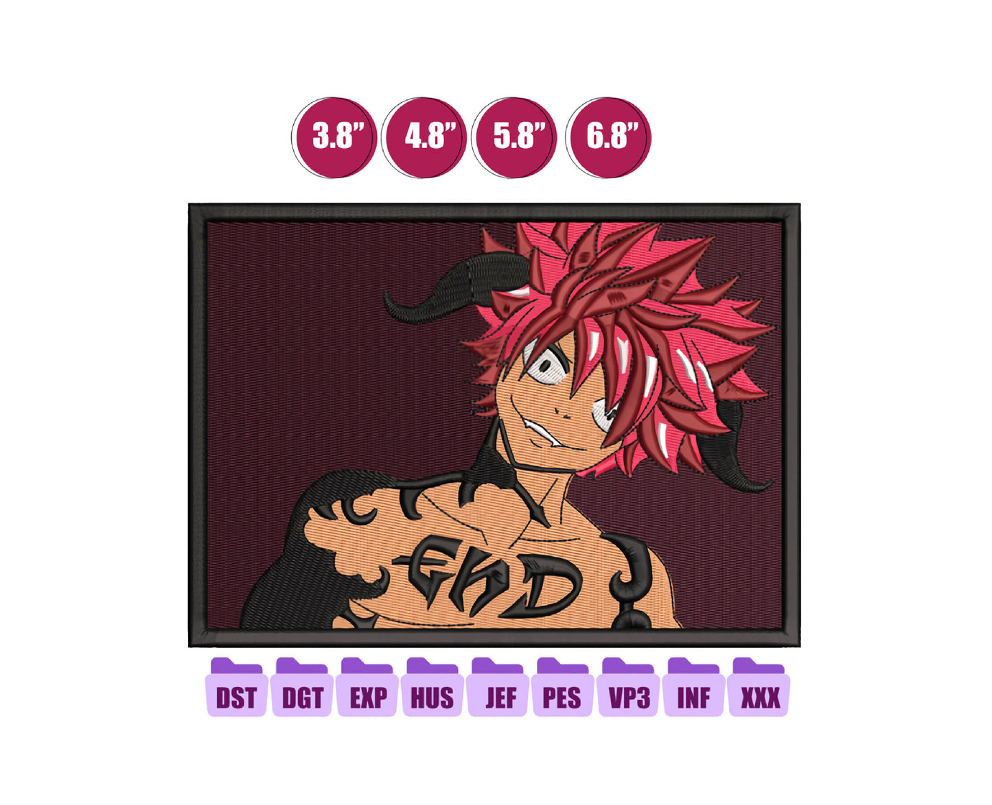 NATSU DRAGNEEL Anime Embroidery Design, Anime Machine Embroidery Design 221