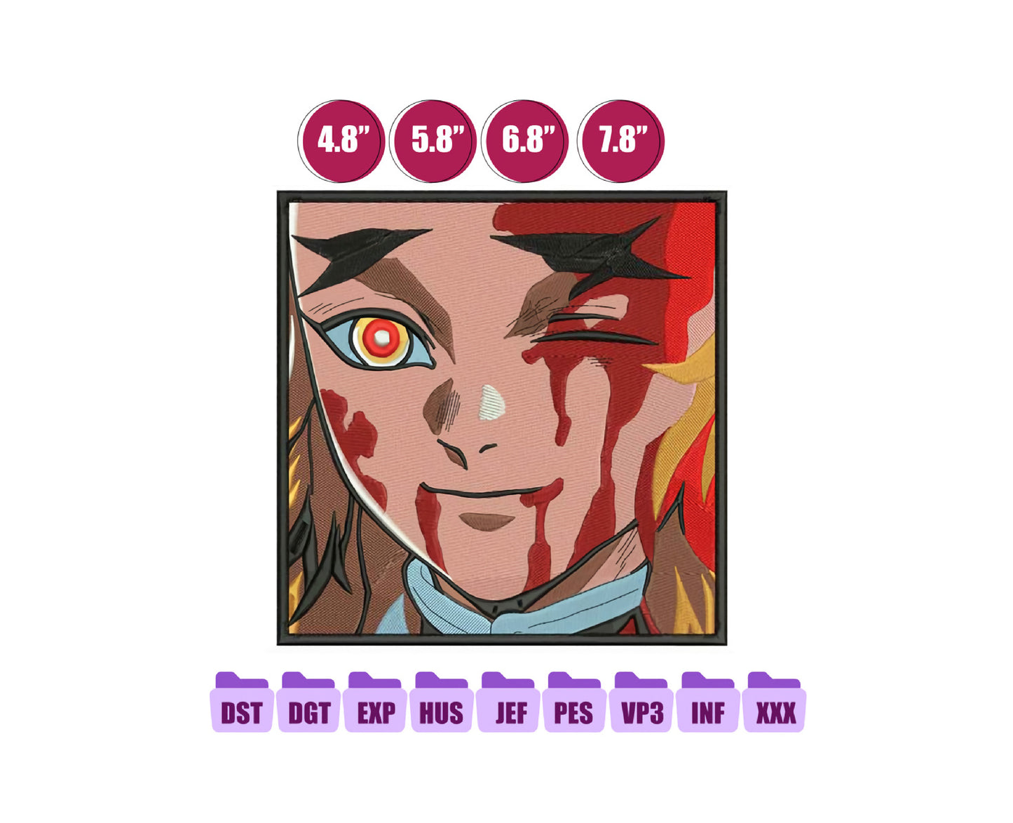 Ringoku Face Anime Embroidery Design, Anime Machine Embroidery Design 224