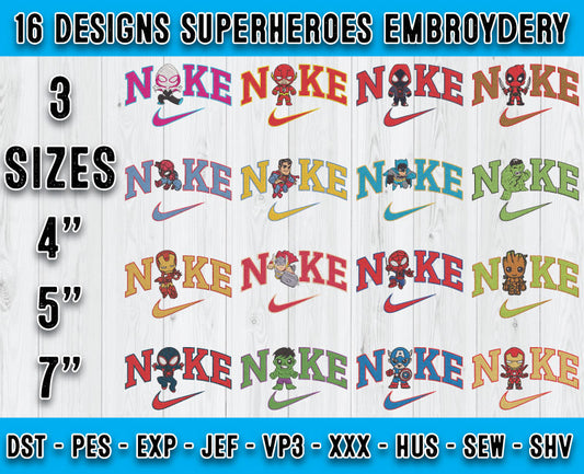 16 Designs Super Hero Embroidery, Bundle Cartoon Embroidery
