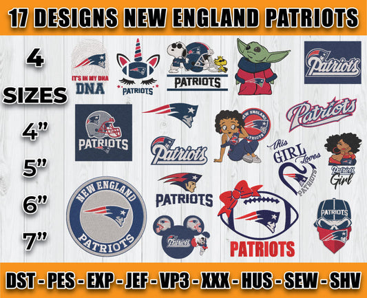 New England Patriots Football Logo Embroidery Bundle, Bundle NFL Logo Embroidery