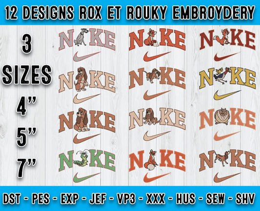 12 Design Rox Et Rouky Embroidery, Bundle Cartoon Embroidery