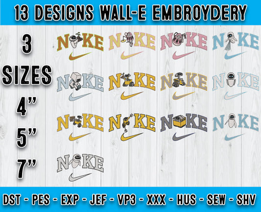 13 Design Wall-e Embroidery, Bundle Cartoon Embroidery