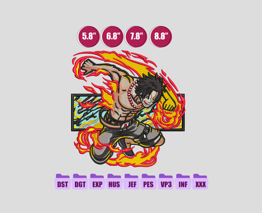 Portgas D Ace Anime Embroidery Design, Anime Machine Embroidery Design 28