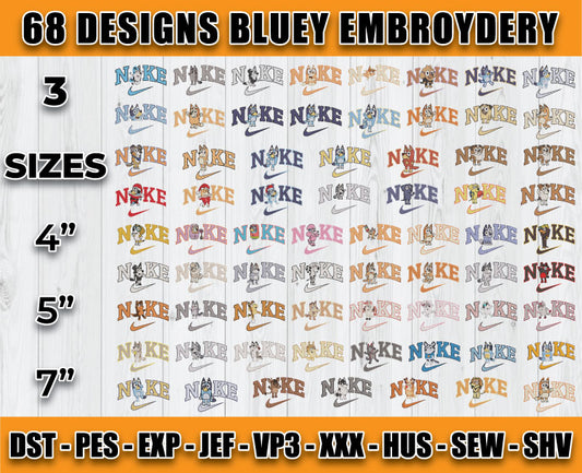 68 Design Bluey Embroidery, Bundle Cartoon Embroidery 02