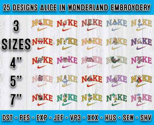 25 Design Alice In Wonderland Embroidery, Bundle Cartoon Embroidery