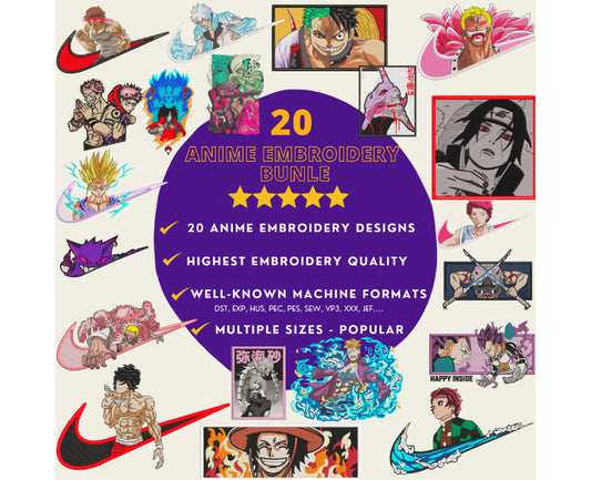 20 Anime Embroidery Designs, Anime Embroidery Bundles 02