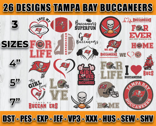 Tampa Bay Buccaneers Football Logo Embroidery Bundle, Bundle NFL Logo Embroidery