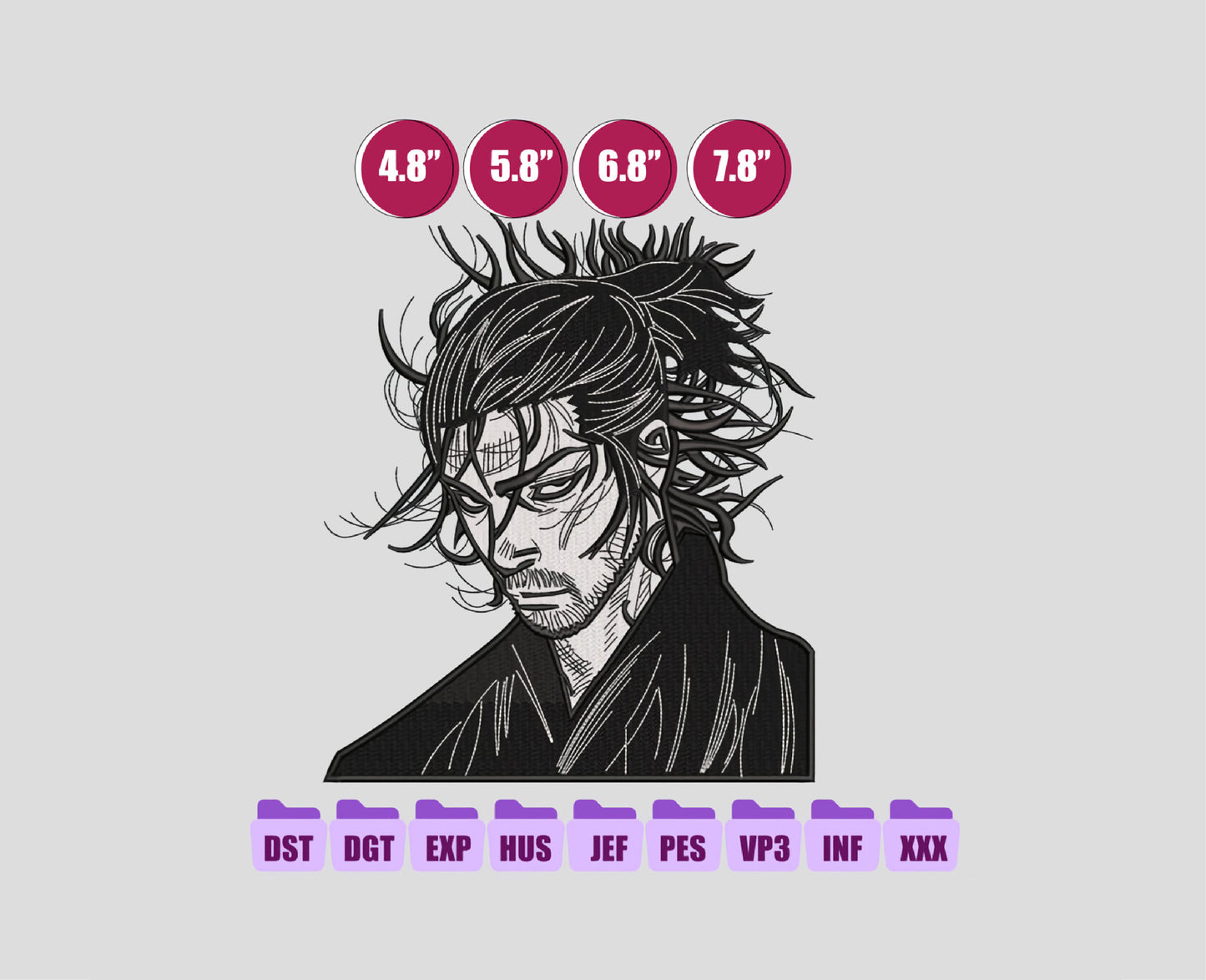 MUSASHI MIYAMOTO Anime Embroidery Design, Anime Machine Embroidery Design 34