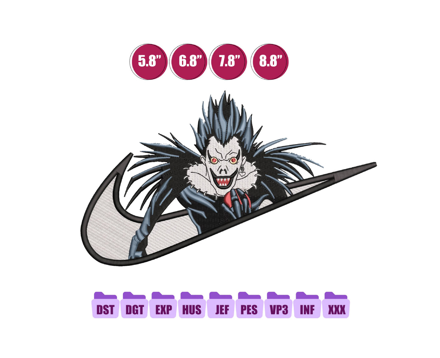 Ni ke Ryuk Anime Embroidery Design, Ni ke Anime Embroidery Designs 34