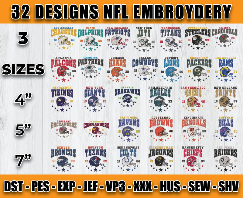 32 Design NFL Football Logo Embroidery Bundle, Bundle NFL Logo Embroidery
