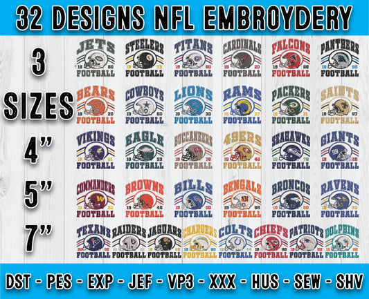 32 Design NFL Football Logo Embroidery Bundle, Bundle NFL Logo Embroidery