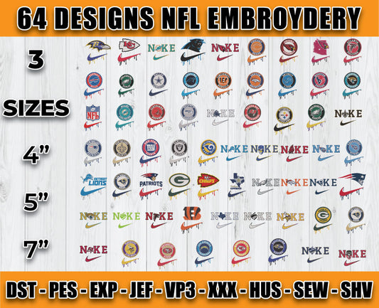 64 Design NFL Football Logo Embroidery Bundle, Bundle NFL Logo Embroidery