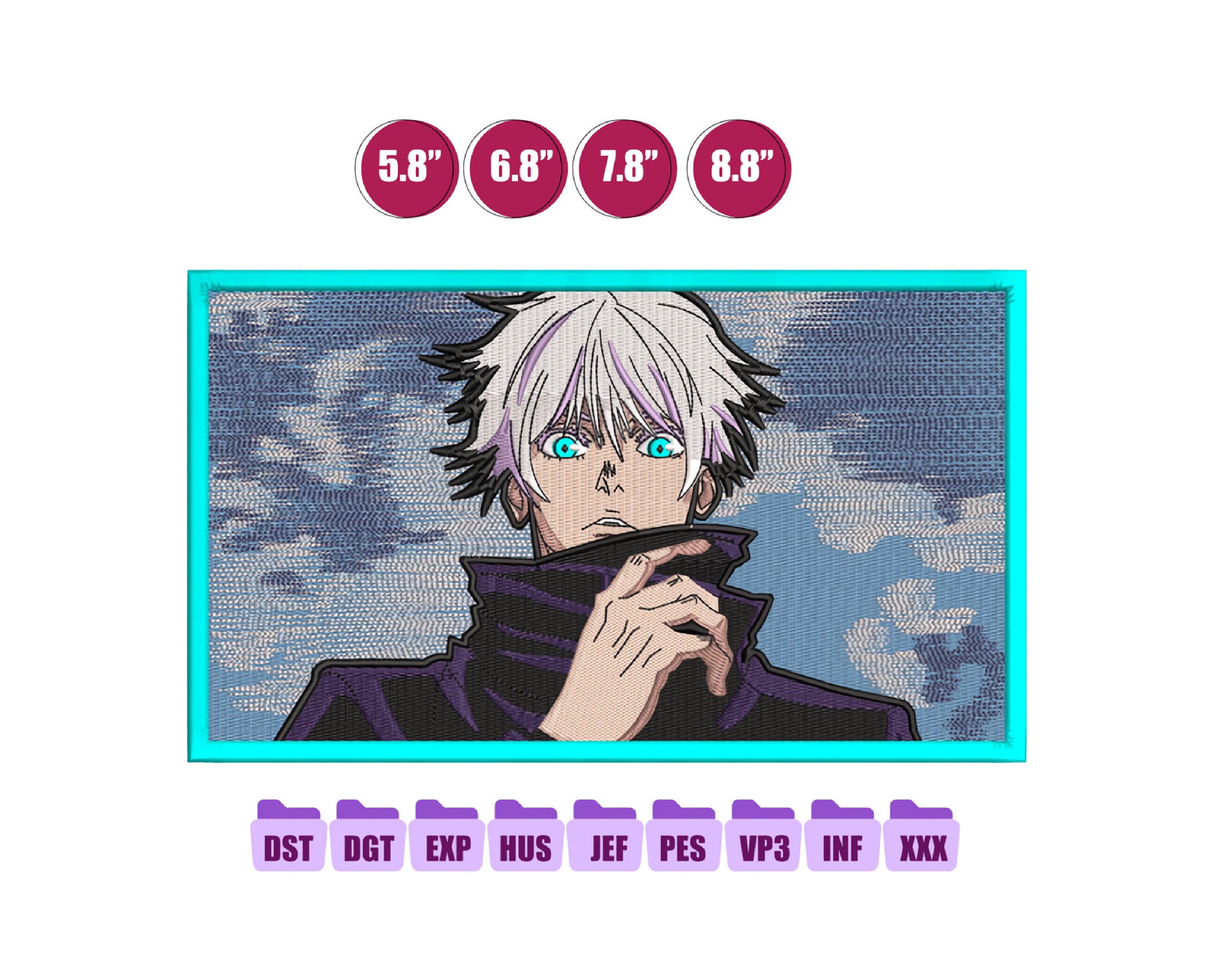 Gojo Satoru Anime Embroidery Design, Anime Machine Embroidery Design 3 ...