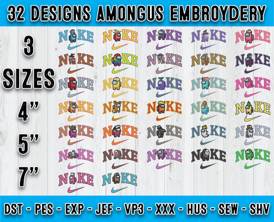 32 Design Amongus Embroidery, Bundle Cartoon Embroidery