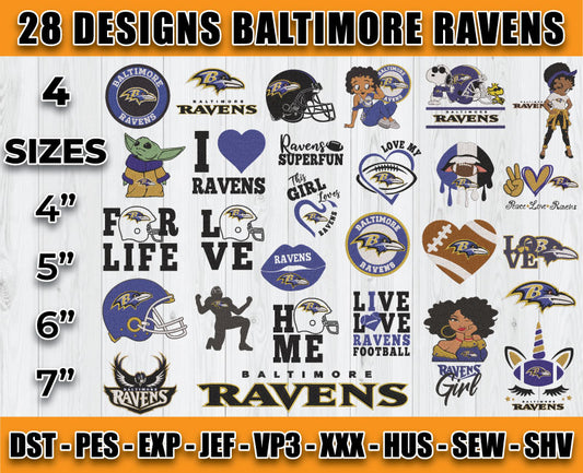 Baltimore Ravens Football Logo Embroidery Bundle, Bundle NFL Logo Embroidery