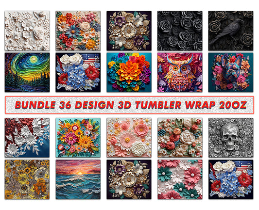 36+ 3D Flowers Tumbler Wrap Sublimation Bundle, 3D Floral Sublimation Tumbler Design Bundle, 3D Tumbler Wrap ,Instant Download PNG 41