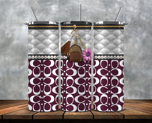 Fashion Tumbler Wraps, Luxury Skinny Tumbler, Coach Tumbler Png, Pattern Logo Fashion Tumbler Wraps 42