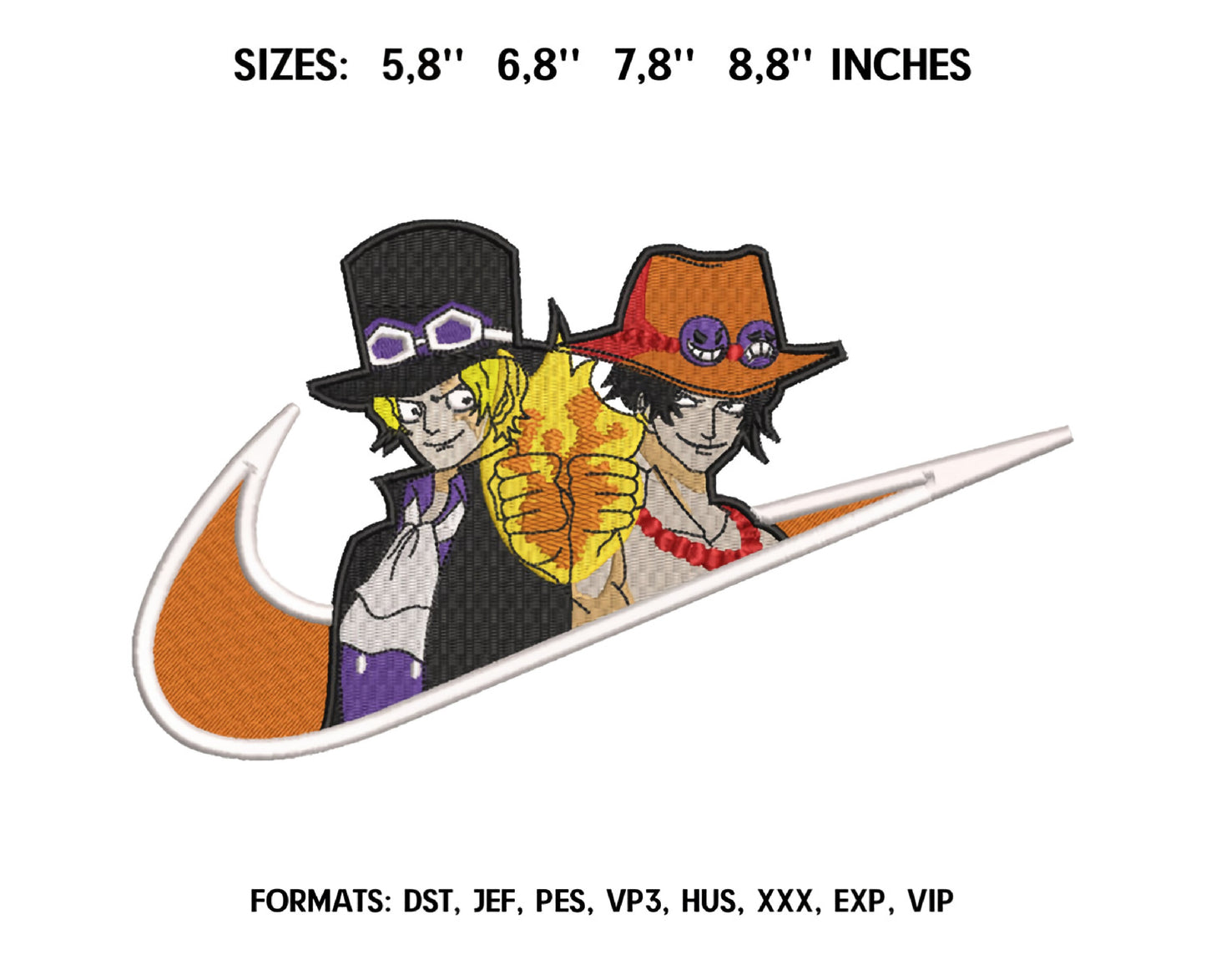 Sabo and Ace Anime Embroidery Design, Ni ke Anime Embroidery Designs 43