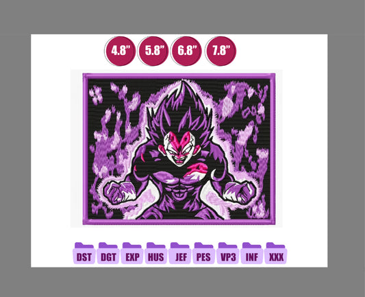 Vegeta Ultra Ego Form Anime Embroidery Design, Anime Machine Embroidery Design 45