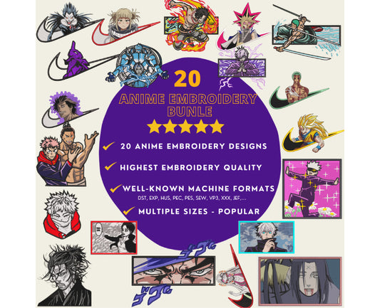 20 Anime Embroidery Designs, Anime Embroidery Bundles 04