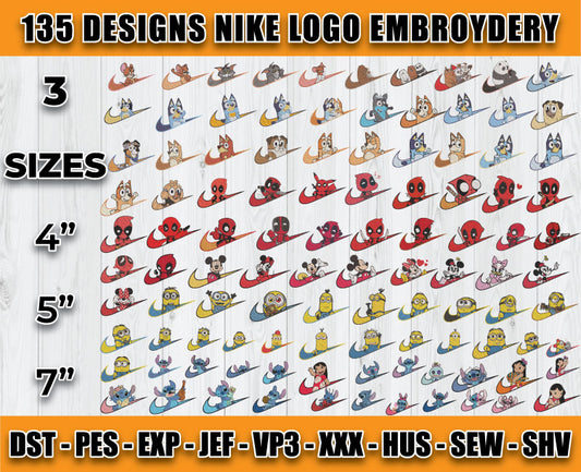 135 Design Nike Logo Embroidery, Bundle Cartoon Embroidery 04