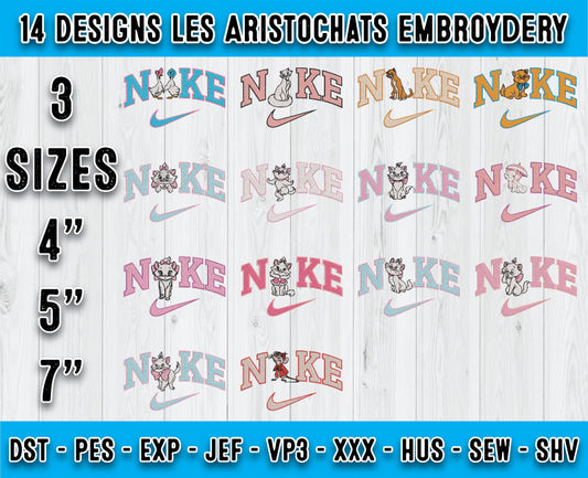14 Design Les Aristocats Embroidery, Bundle Cartoon Embroidery