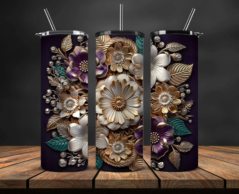 3D Flowers Tumbler Wrap, 3D Floral Sublimation Tumbler Design , 3D Tumbler Wrap,Instant Digital Download PNG 04