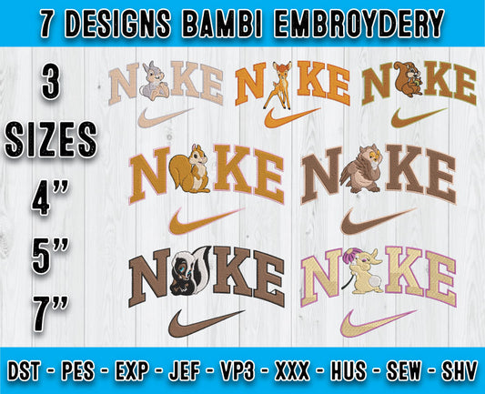 7 Design Bambi Embroidery, Bundle Cartoon Embroidery