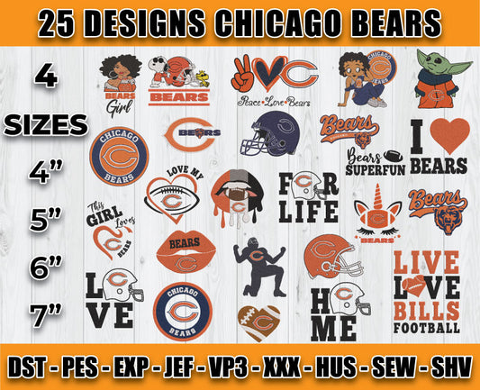 Chicago Bears Football Logo Embroidery Bundle, Bundle NFL Logo Embroidery