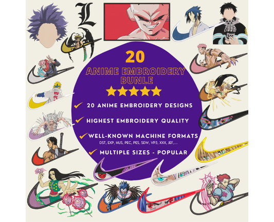 20 Anime Embroidery Designs, Anime Embroidery Bundles 06