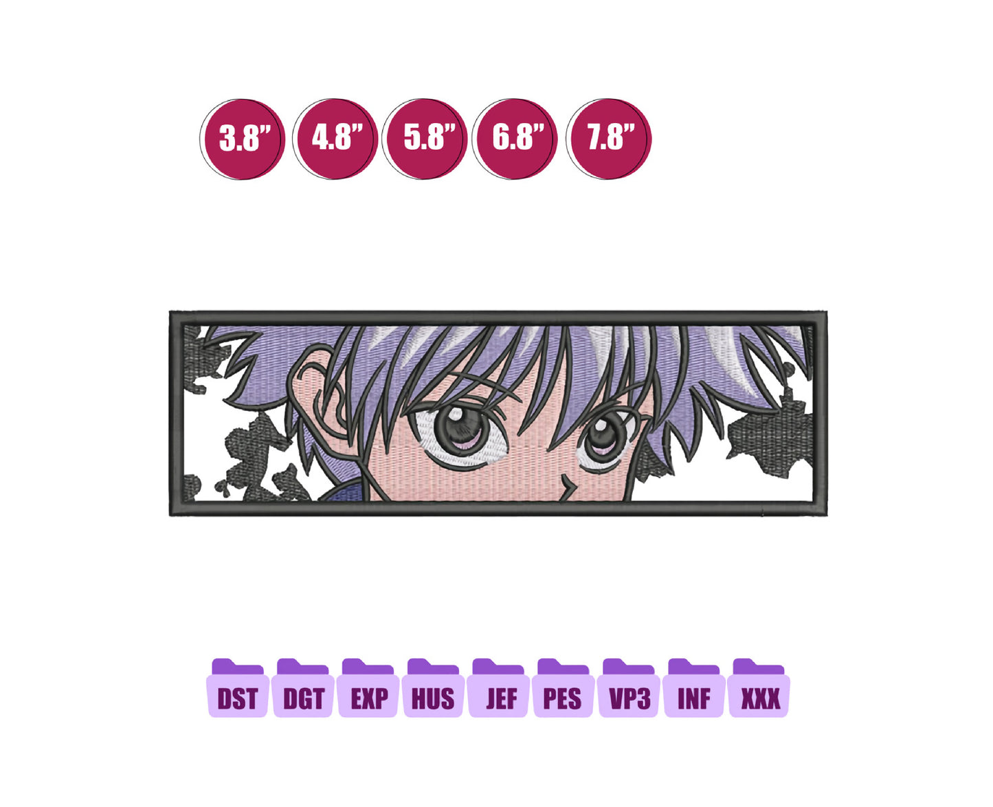 Killua Rectangular Anime Embroidery Design, Anime Machine Embroidery Design 70