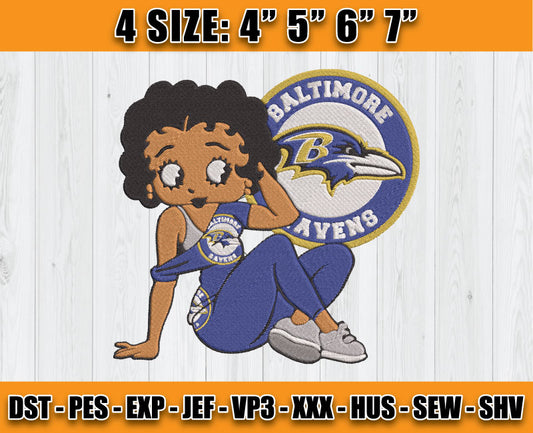 Ravens Embroidery, Betty Boop Embroidery, NFL Machine Embroidery Digital 74