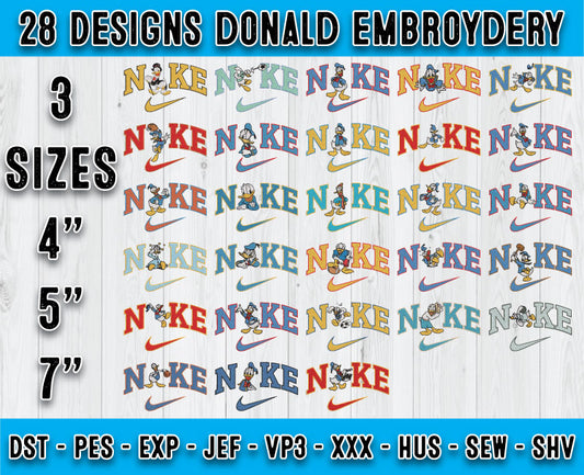 28 Design Donald Embroidery, Bundle Cartoon Embroidery