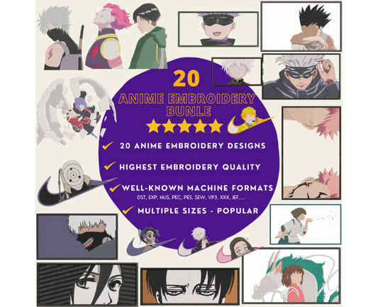 20 Anime Embroidery Designs, Anime Embroidery Bundles 07