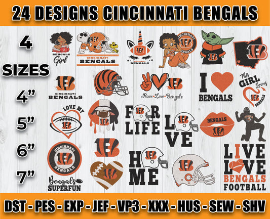 Cincinnati Bengals Football Logo Embroidery Bundle, Bundle NFL Logo Embroidery