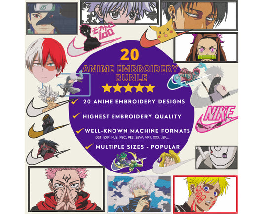 20 Anime Embroidery Designs, Anime Embroidery Bundles 08