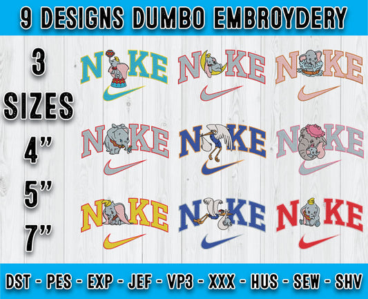 9 Design Dumbo Embroidery, Bundle Cartoon Embroidery