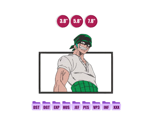 Zoro Anime Embroidery Design, Anime Machine Embroidery Design 93