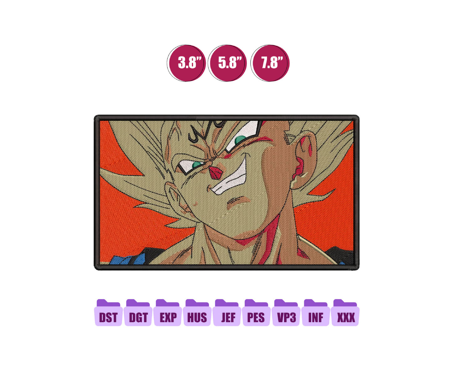 Majin Vegeta Anime Embroidery Design, Anime Machine Embroidery Design 99
