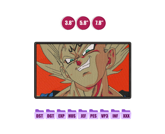 Majin Vegeta Anime Embroidery Design, Anime Machine Embroidery Design 99